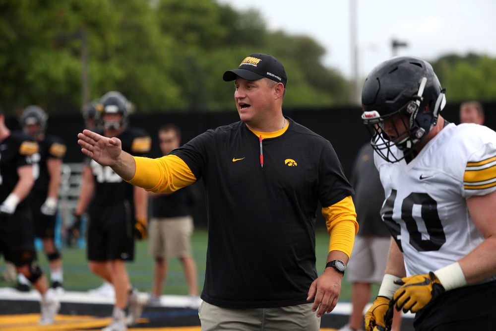 Iowa Hawkeyes offensive coordinator Brian Ferentz during practice No. 4 of Fall Camp Monday, August 6, 2018 at the Hansen Football Performance Center. (Brian Ray/hawkeyesports.com)