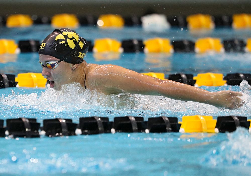 Iowa’s Christina Kaufman swims the women’s 200-yard butterfly event during their meet against Michigan State and Northern Iowa at the Campus Recreation and Wellness Center in Iowa City on Friday, Oct 4, 2019. (Stephen Mally/hawkeyesports.com)