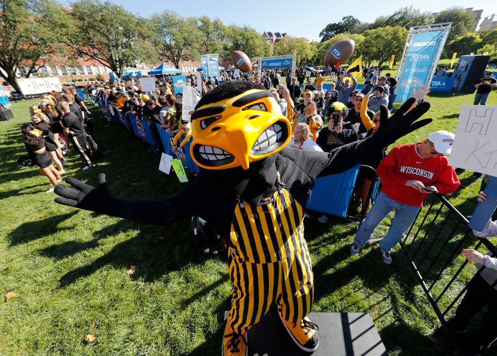 Herky The Hawk as the BTN Tailgate does a live show Saturday, September 22, 2018 at Hubbard Park on the University of Iowa Campus. (Brian Ray/hawkeyesports.com)