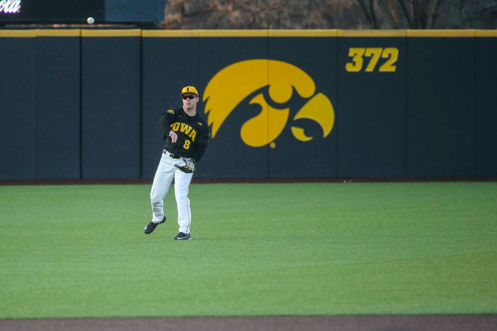Iowa outfielder Luke Farley at the game vs. Bradley on Tuesday, March 26, 2019 at (place). (Lily Smith/hawkeyesports.com)