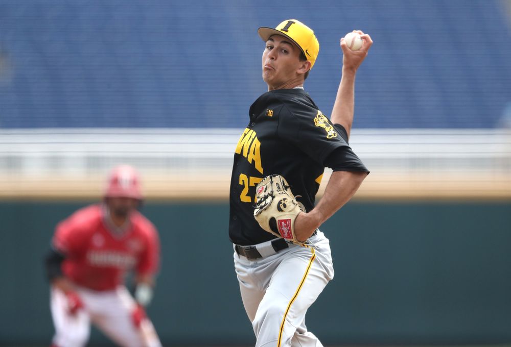 Iowa Hawkeyes Jason Foster (27) against the Nebraska Cornhuskers in the first round of the Big Ten Baseball Tournament Friday, May 24, 2019 at TD Ameritrade Park in Omaha, Neb. (Brian Ray/hawkeyesports.com)