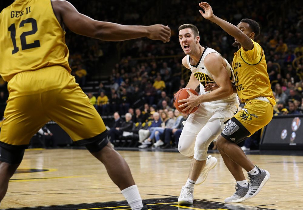 Iowa Hawkeyes guard Connor McCaffery (30) drives to the basket during a game against Alabama State at Carver-Hawkeye Arena on November 21, 2018. (Tork Mason/hawkeyesports.com)