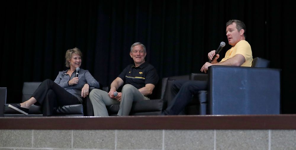 Lisa Bluder, Kirk Ferentz, Tom Brands -- Hawkeye Fan Event at the Quad-Cities Waterfront Convention Center in Bettendorf, Iowa, on May 15, 2019.