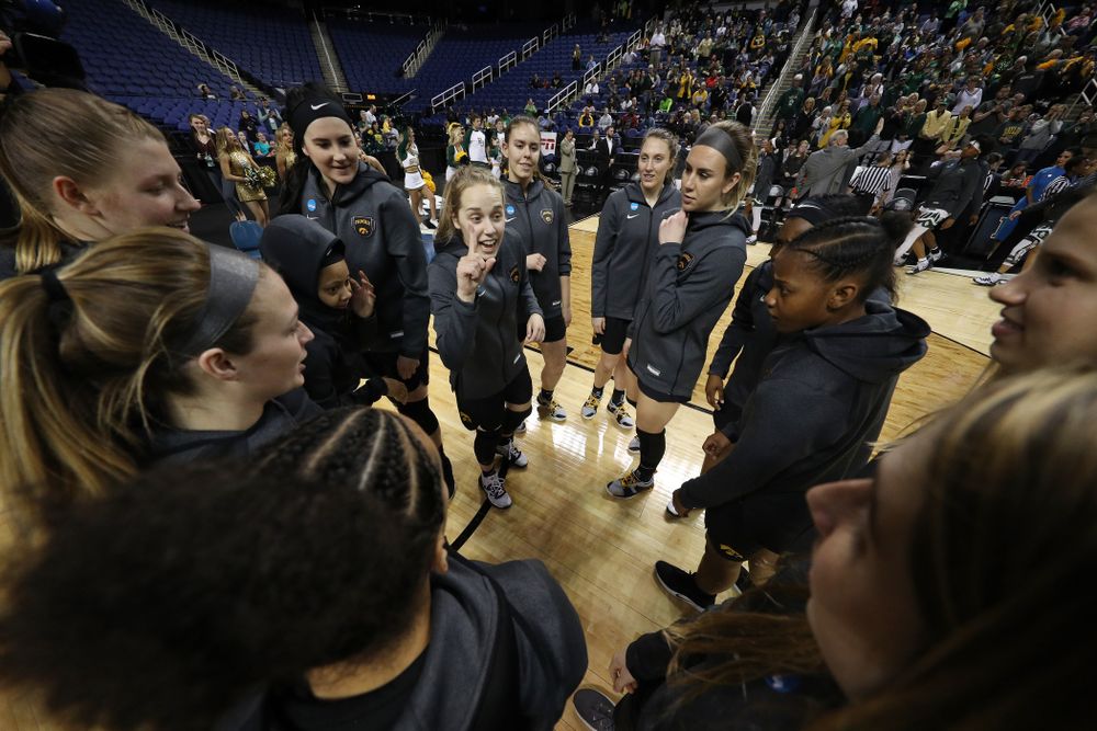 The Iowa Hawkeyes against the Baylor Lady Bears in the regional final of the 2019 NCAA Women's College Basketball Tournament Monday, April 1, 2019 at Greensboro Coliseum in Greensboro, NC.(Brian Ray/hawkeyesports.com)