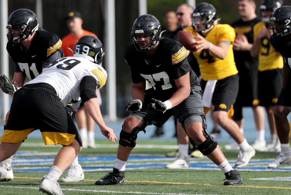 Iowa Hawkeyes offensive lineman Alaric Jackson (77) during Holiday Bowl Practice No. 3  Tuesday, December 24, 2019 at San Diego Mesa College. (Brian Ray/hawkeyesports.com)