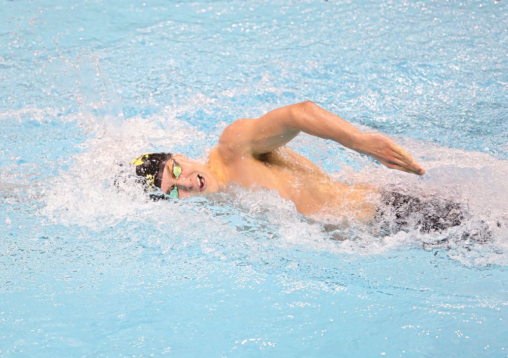 Iowa’s Thomas Pederson swims the men’s 200 yard freestyle event during their meet at the Campus Recreation and Wellness Center in Iowa City on Friday, February 7, 2020. (Stephen Mally/hawkeyesports.com)