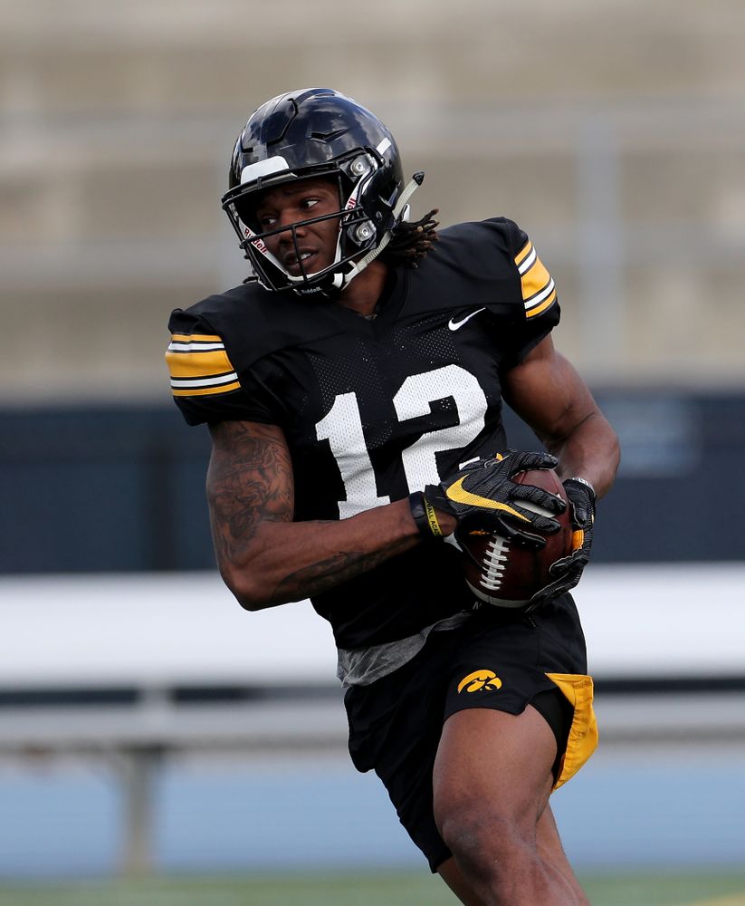 Iowa Hawkeyes wide receiver Brandon Smith (12) during Holiday Bowl Practice No. 3  Tuesday, December 24, 2019 at San Diego Mesa College. (Brian Ray/hawkeyesports.com)