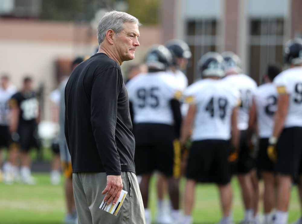 Iowa Hawkeyes head coach Kirk Ferentz during practice for the 2019 Outback Bowl Friday, December 28, 2018 at the University of Tampa. (Brian Ray/hawkeyesports.com)