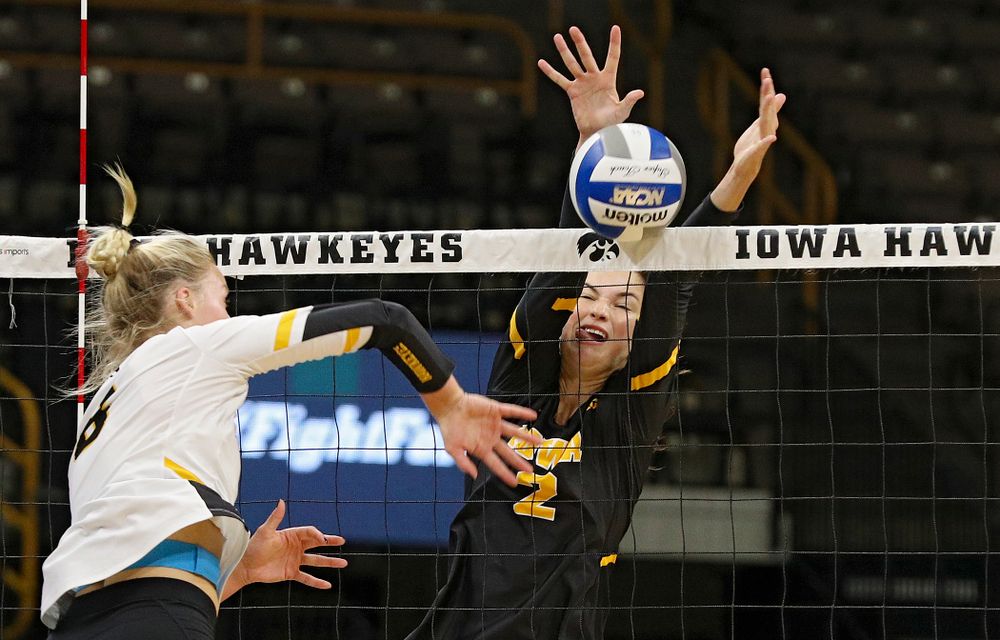 Iowa’s Courtney Buzzerio (2) during the first set of the Black and Gold scrimmage at Carver-Hawkeye Arena in Iowa City on Saturday, Aug 24, 2019. (Stephen Mally/hawkeyesports.com)