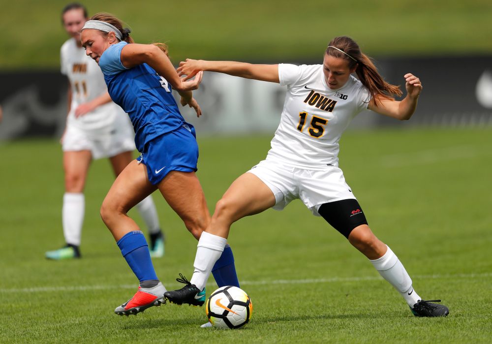 Iowa Hawkeyes Rose Ripslinger (15) against the Creighton Bluejays  Sunday, August 19, 2018 at the Iowa Soccer Complex. (Brian Ray/hawkeyesports.com)