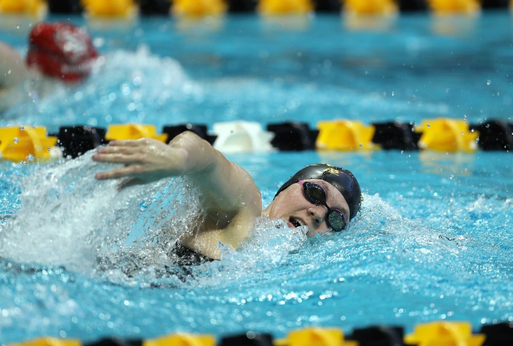 Iowa's Alleyna Thomas swims the 500 yard freestyle Thursday, November 15, 2018 during the 2018 Hawkeye Invitational at the Campus Recreation and Wellness Center. (Brian Ray/hawkeyesports.com)