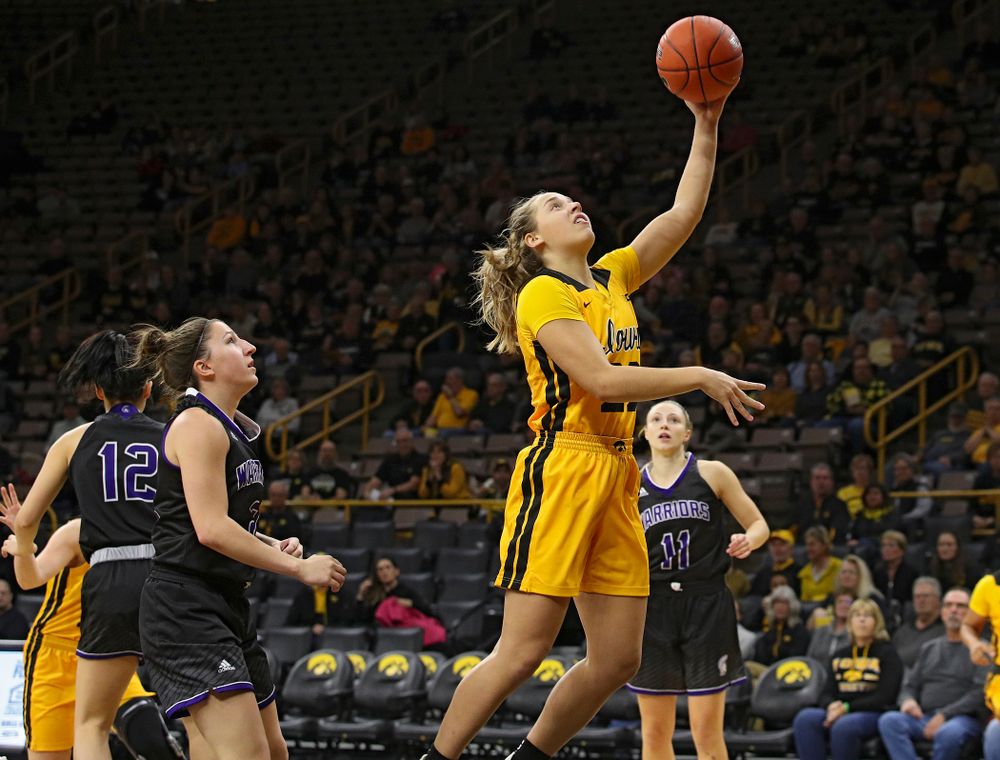 Iowa guard Kathleen Doyle (22) shoots during the first quarter of their game against Winona State at Carver-Hawkeye Arena in Iowa City on Sunday, Nov 3, 2019. (Stephen Mally/hawkeyesports.com)