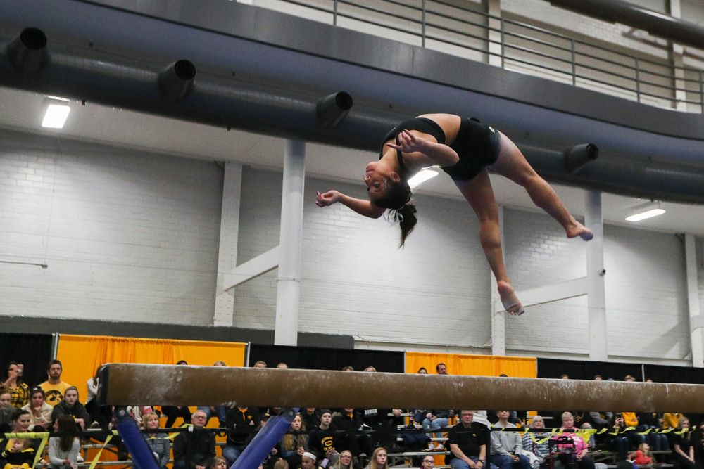 Ariana Agrapides performs on the beam during the Iowa women’s gymnastics Black and Gold Intraquad Meet on Saturday, December 7, 2019 at the UI Field House. (Lily Smith/hawkeyesports.com)