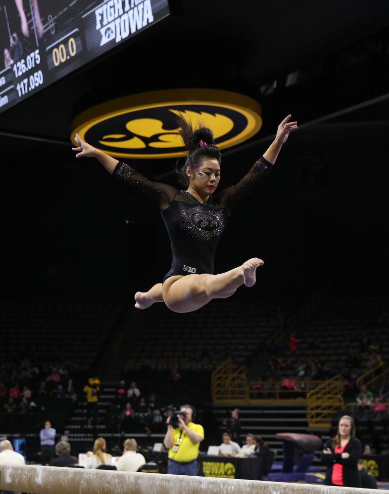 Iowa's Clair Kaji competes on the beam against the Minnesota Golden Gophers Saturday, January 19, 2019 at Carver-Hawkeye Arena. (Brian Ray/hawkeyesports.com)