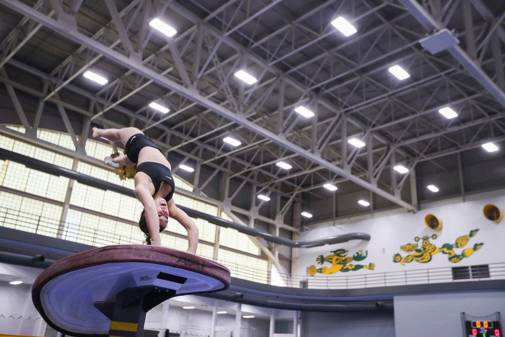 Bridget Killian performs on the vault during the Iowa women’s gymnastics Black and Gold Intraquad Meet on Saturday, December 7, 2019 at the UI Field House. (Lily Smith/hawkeyesports.com)