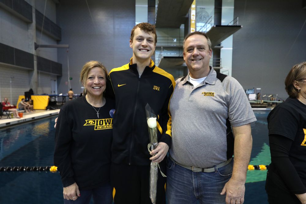 Ben Colin is introduced during senior day before a double dual against Wisconsin and Northwestern Saturday, January 19, 2019 at the Campus Recreation and Wellness Center. (Brian Ray/hawkeyesports.com)