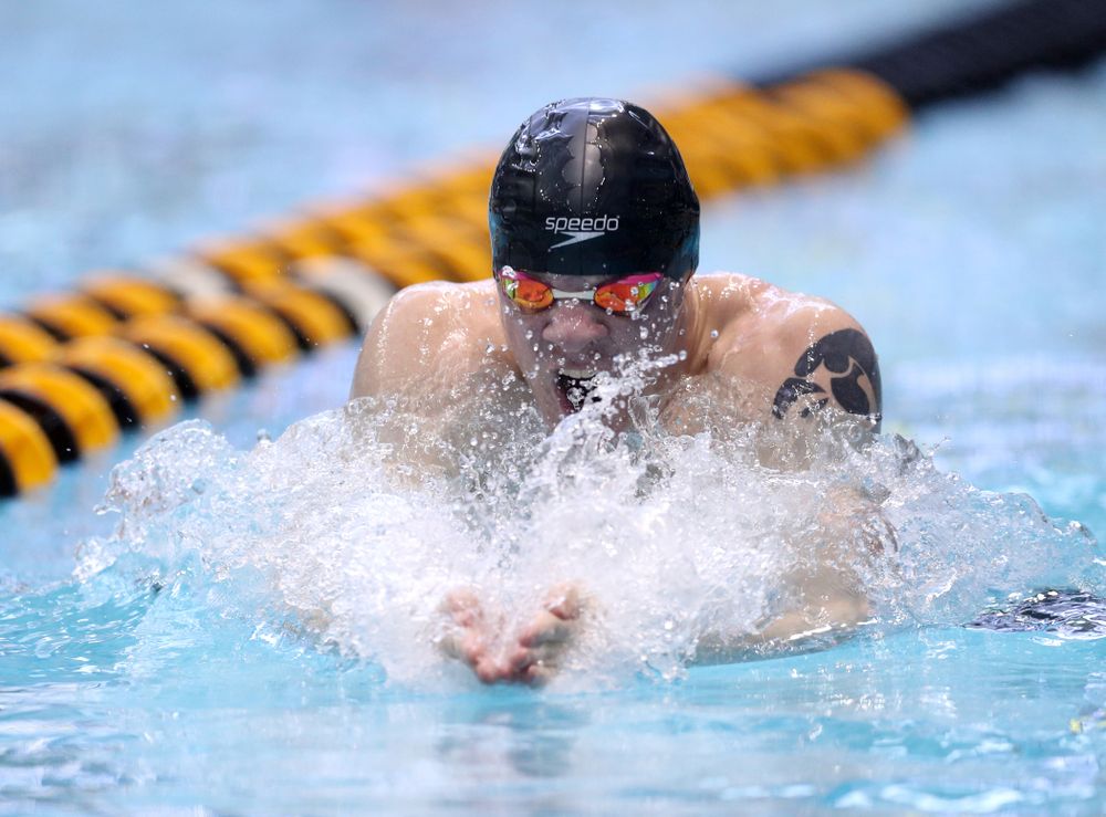 Iowa's Tanner Nelson competes in the 100-yard breaststroke on the third day at the 2019 Big Ten Swimming and Diving Championships Thursday, February 28, 2019 at the Campus Wellness and Recreation Center. (Brian Ray/hawkeyesports.com)