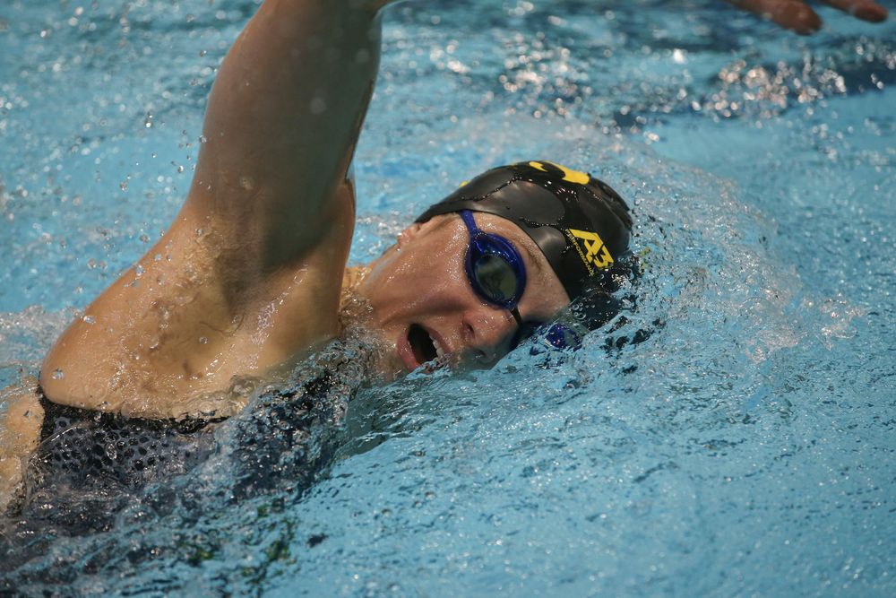 Iowa’s Alleyna Thomas swims the 1000-yard freestyle during the Iowa swimming and diving meet vs Notre Dame and Illinois on Saturday, January 11, 2020 at the Campus Recreation and Wellness Center. (Lily Smith/hawkeyesports.com)