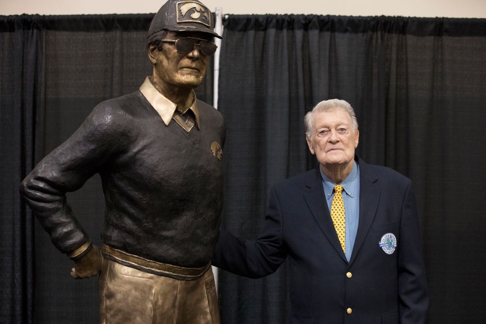 Legendary Hawkeye Football Coach Hayden Fry following the unveiling of his statue during Fry Fest Friday, September 2, 2016 at the Coralville Marriott Hotel and Conference Center. (Brian Ray/hawkeyesports.com)