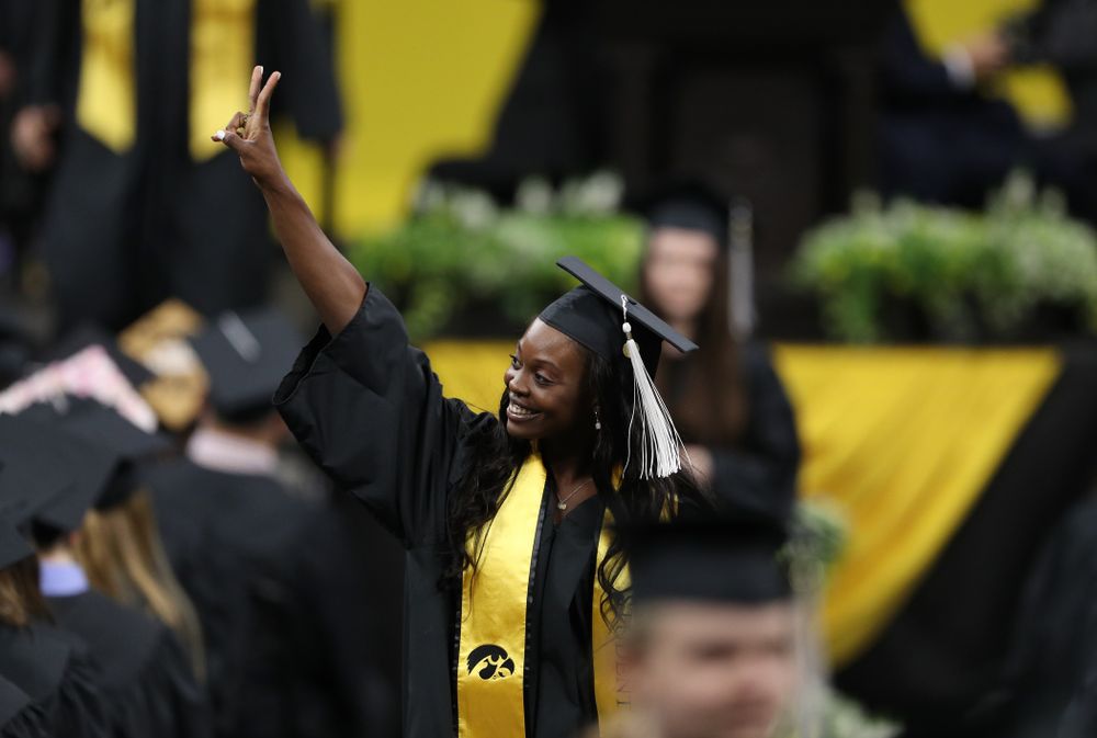 Iowa WomenÕs Tennis player Adorabol Huckleby during the College of Liberal Arts and Sciences spring commencement Saturday, May 11, 2019 at Carver-Hawkeye Arena. (Brian Ray/hawkeyesports.com)