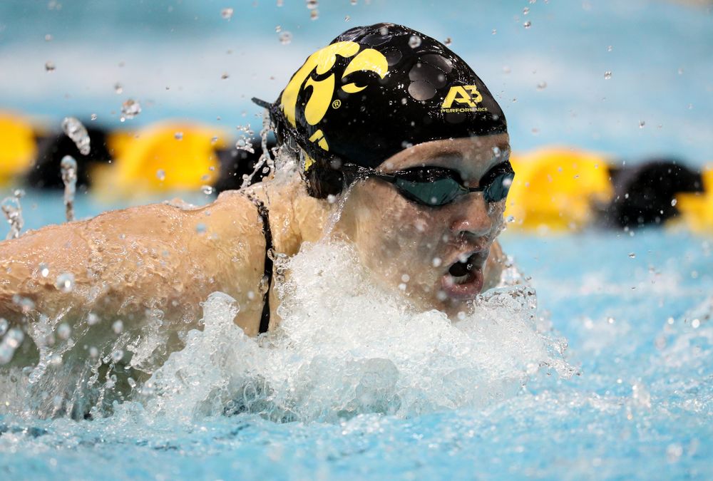 IowaÕs Grace Reeder competes in the 200 yard butterfly against Notre Dame and Illinois Saturday, January 11, 2020 at the Campus Recreation and Wellness Center.  (Brian Ray/hawkeyesports.com)