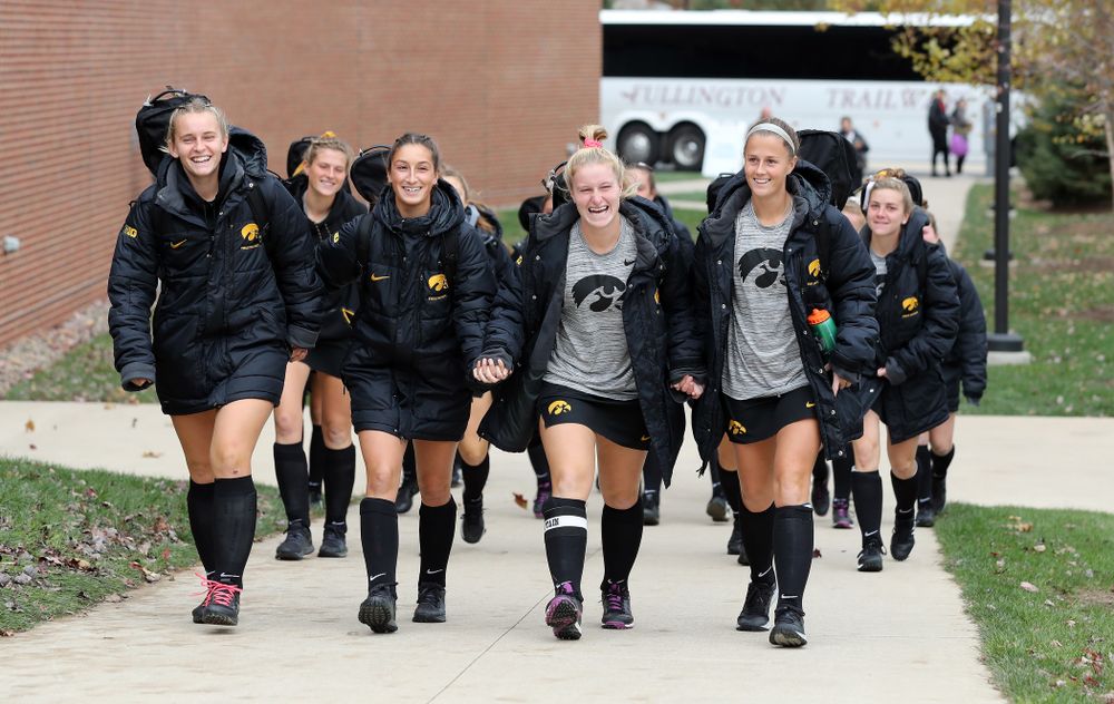 The Iowa Hawkeyes arrive for their game against Penn State in the 2019 Big Ten Field Hockey Tournament Championship Game Sunday, November 10, 2019 in State College. (Brian Ray/hawkeyesports.com)
