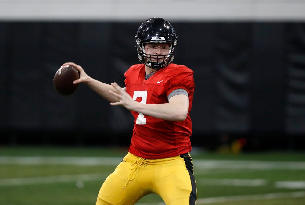 Iowa Hawkeyes quarterback Spencer Petras during spring practice No. 13 Wednesday, April 18, 2018 at the Hansen Football Performance Center. (Brian Ray/hawkeyesports.com)