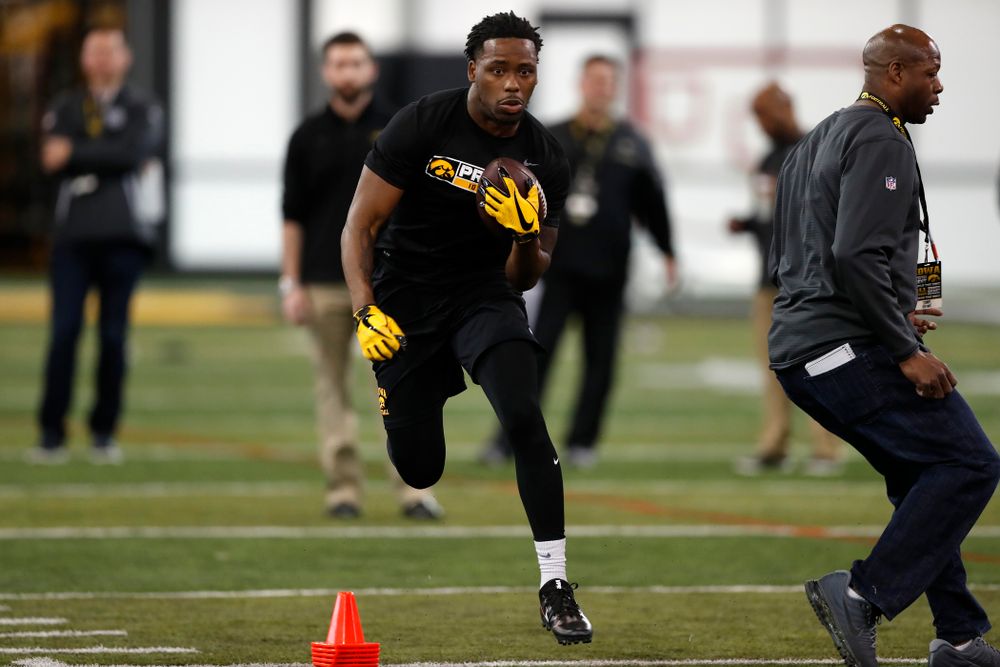 Iowa Hawkeyes running back Akrum Wadley (25) during the team's annual pro day Monday, March 26, 2018 at the Hansen Football Performance Center. (Brian Ray/hawkeyesports.com)