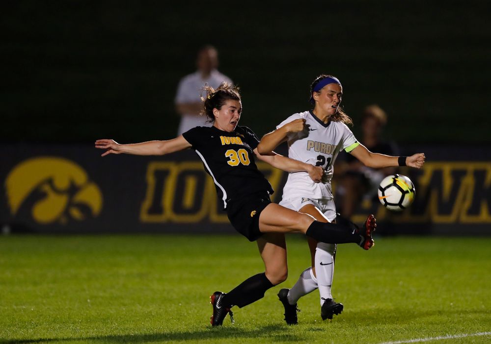 Iowa Hawkeyes Devin Burns (30) against the Purdue Boilermakers Thursday, September 20, 2018 at the Iowa Soccer Complex. (Brian Ray/hawkeyesports.com)