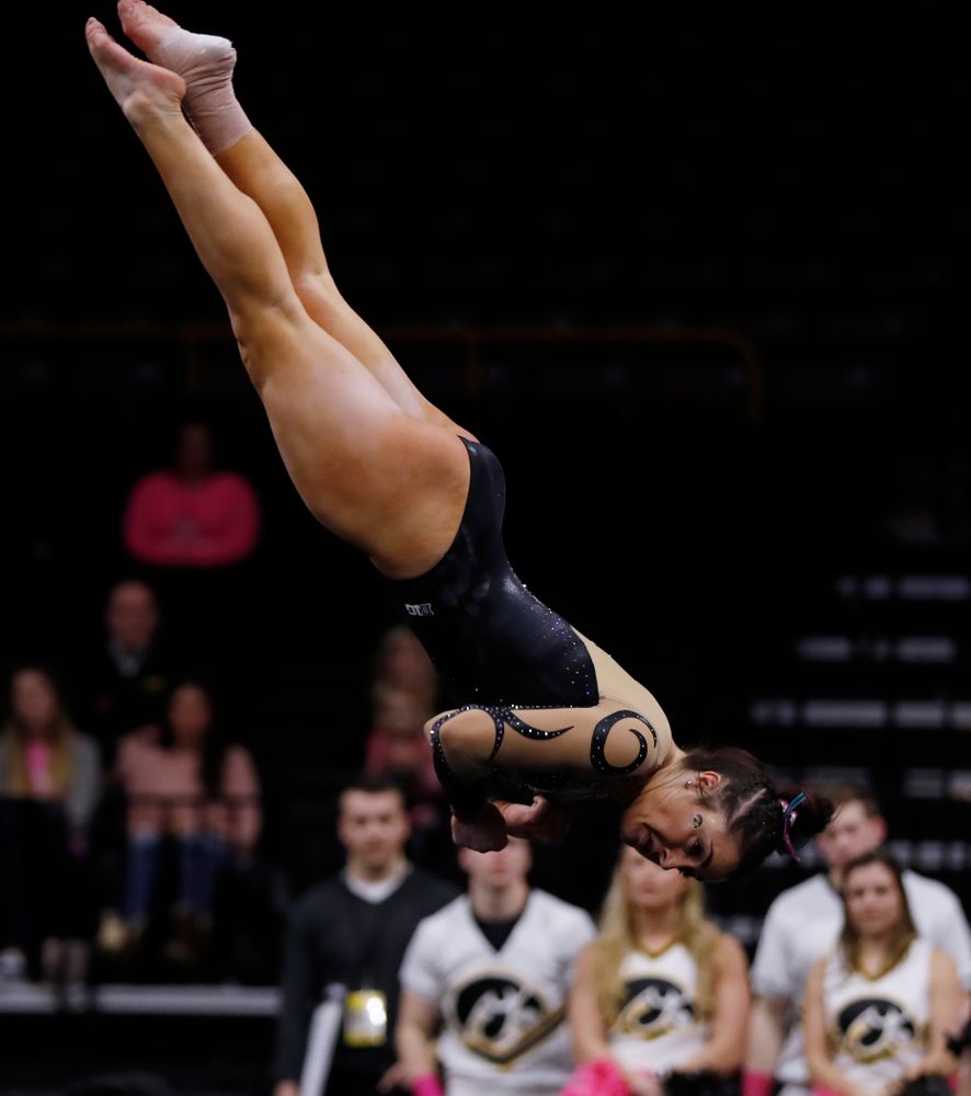 Iowa's Nikki Youd competes on the floor 