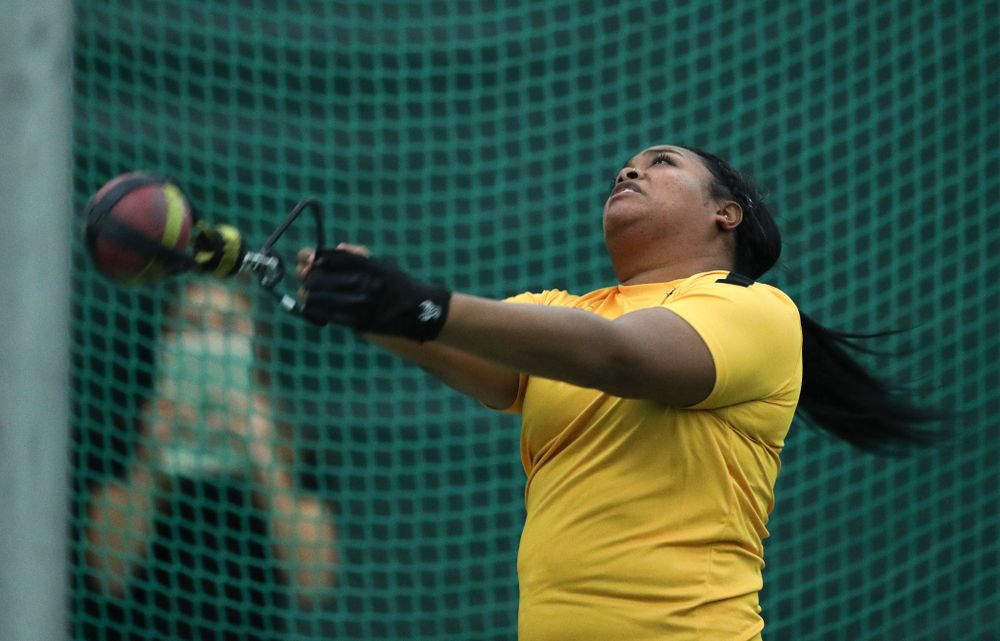 Iowa's Laulauga Tausaga competes in the weight throw during the Jimmy Grant Invitational  Saturday, December 8, 2018 at the Hawkeye Tennis and Recreation Center. (Brian Ray/hawkeyesports.com)