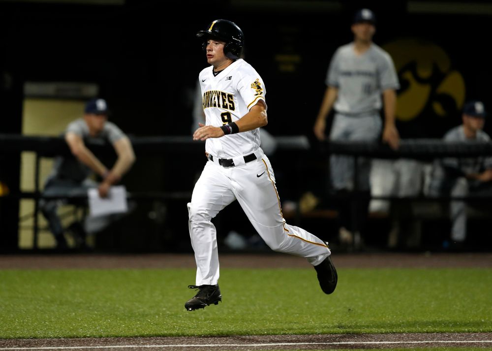 Iowa Hawkeyes outfielder Ben Norman (9) against the Penn State Nittany Lions  Thursday, May 17, 2018 at Duane Banks Field. (Brian Ray/hawkeyesports.com)