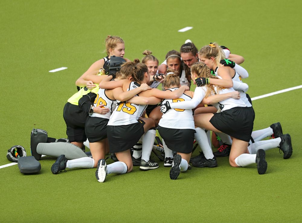 The Hawkeyes huddle during the third quarter of their NCAA Tournament Second Round match against North Carolina at Karen Shelton Stadium in Chapel Hill, N.C. on Sunday, Nov 17, 2019. (Stephen Mally/hawkeyesports.com)