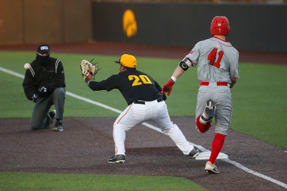 Iowa infielder Izaya Fullard at the game vs. Bradley on Tuesday, March 26, 2019 at (place). (Lily Smith/hawkeyesports.com)