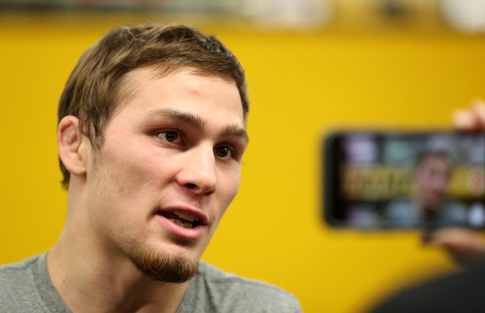 Iowa Hawkeyes 125 pound national champion Spencer Lee during the team's annual media day Monday, November 5, 2018 at Carver-Hawkeye Arena. (Brian Ray/hawkeyesports.com)