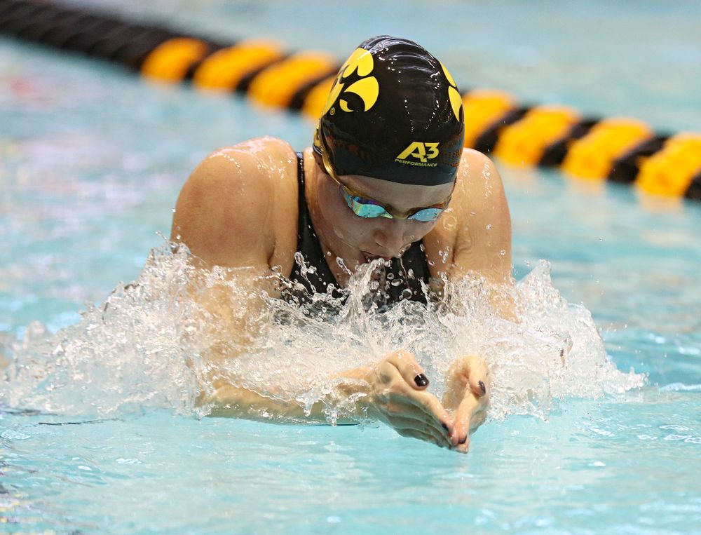 Iowa’s Aleksandra Olesiak swims in the women’s 200 yard breaststroke preliminary event during the 2020 Women’s Big Ten Swimming and Diving Championships at the Campus Recreation and Wellness Center in Iowa City on Saturday, February 22, 2020. (Stephen Mally/hawkeyesports.com)