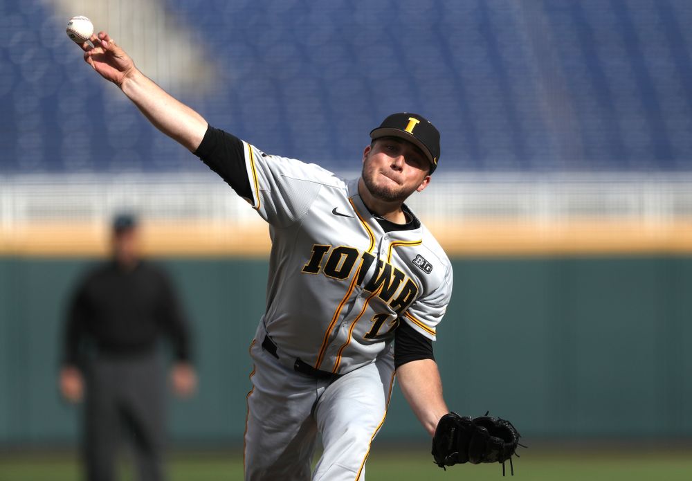 Iowa Hawkeyes Cole McDonald (11) against the Indiana Hoosiers in the first round of the Big Ten Baseball Tournament Wednesday, May 22, 2019 at TD Ameritrade Park in Omaha, Neb. (Brian Ray/hawkeyesports.com)