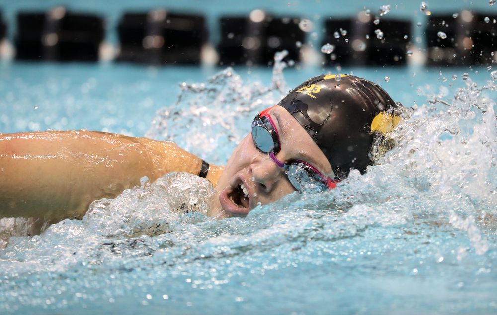 Iowa's Lauren McDougall swims the 200 yard freestyle during a double dual against Wisconsin and Northwestern Saturday, January 19, 2019 at the Campus Recreation and Wellness Center. (Brian Ray/hawkeyesports.com)