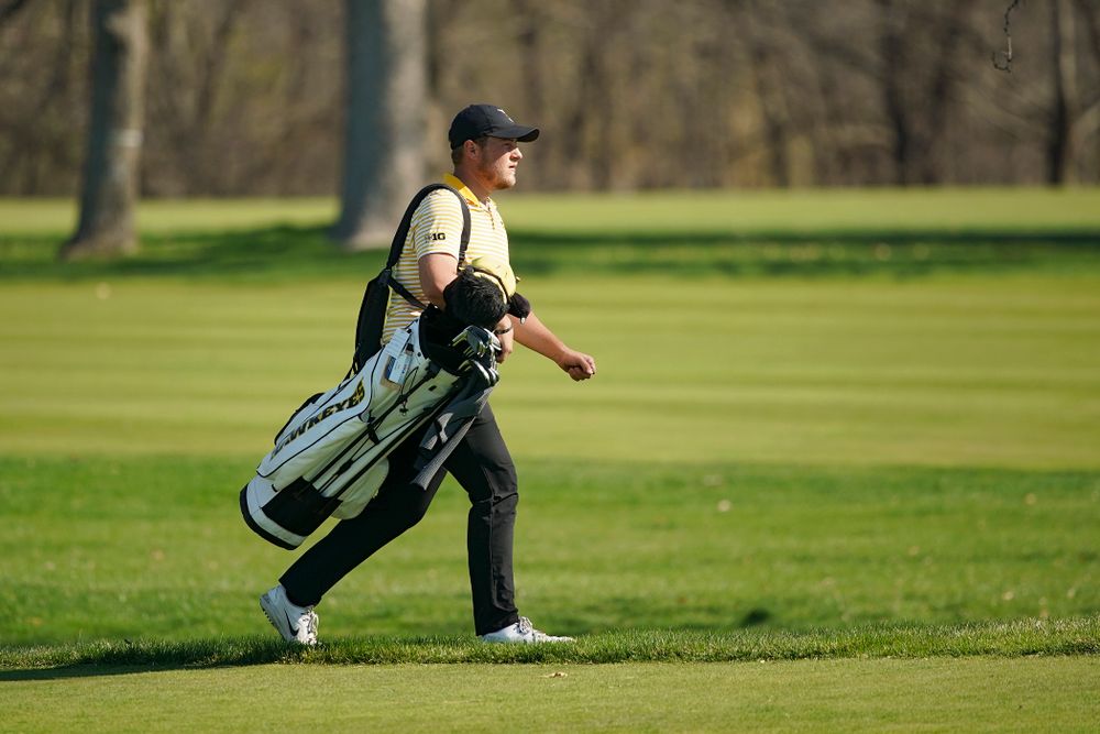 Iowa's Alex Schaake walks to the green during the third round of the Hawkeye Invitational at Finkbine Golf Course in Iowa City on Sunday, Apr. 21, 2019. (Stephen Mally/hawkeyesports.com)