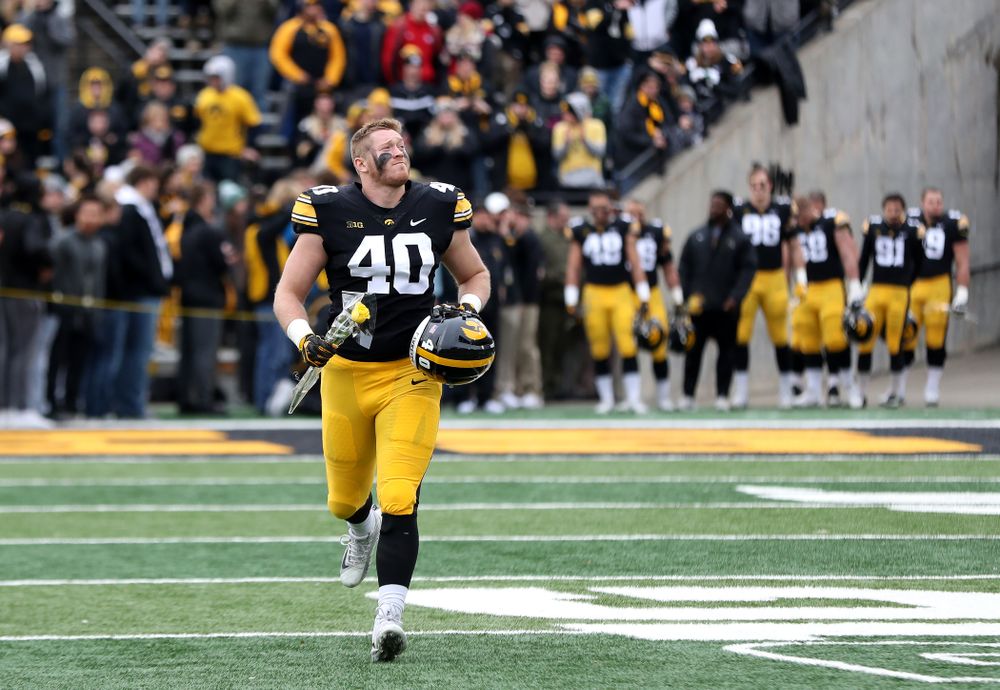 Iowa Hawkeyes defensive end Parker Hesse (40) during senior day activities before their game against the Nebraska Cornhuskers Friday, November 23, 2018 at Kinnick Stadium. (Brian Ray/hawkeyesports.com)