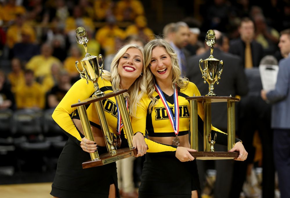 The Iowa Dance Team is recognized during the Iowa Hawkeyes game against the Nebraska Cornhuskers Saturday, February 8, 2020 at Carver-Hawkeye Arena. (Brian Ray/hawkeyesports.com)