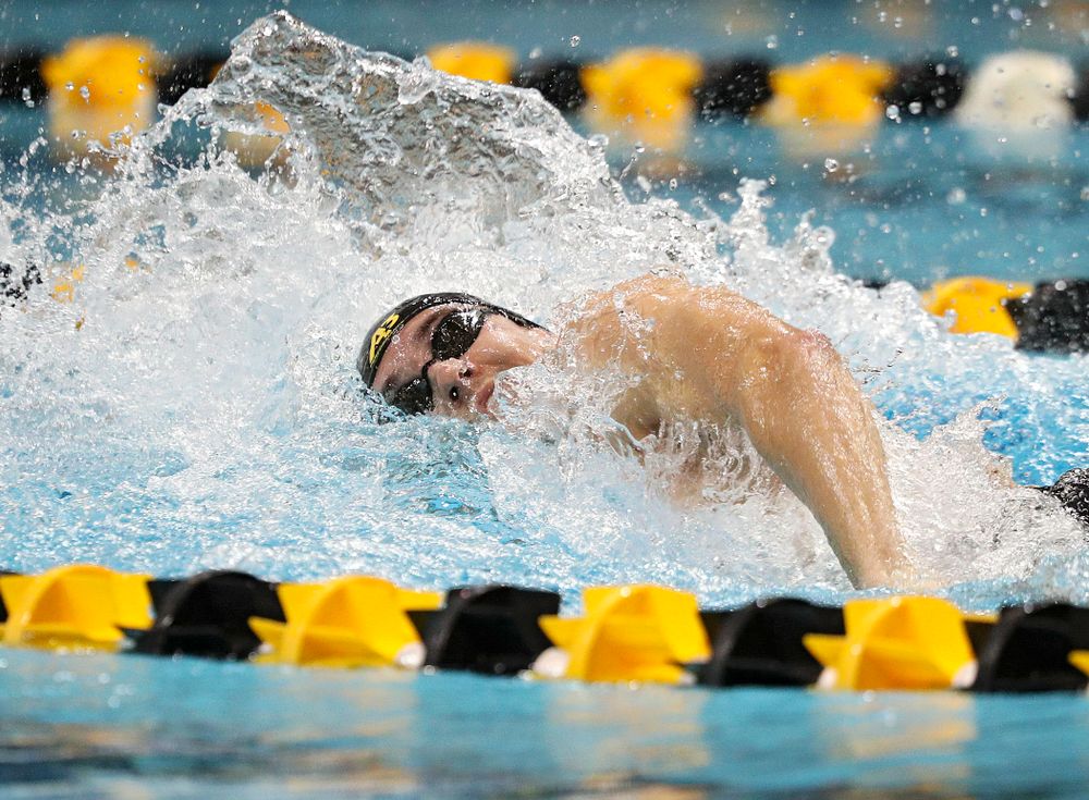Iowa’s Daniel Swanepoel swims his section of the men’s 200-yard freestyle relay event during their meet against Michigan State at the Campus Recreation and Wellness Center in Iowa City on Thursday, Oct 3, 2019. (Stephen Mally/hawkeyesports.com)