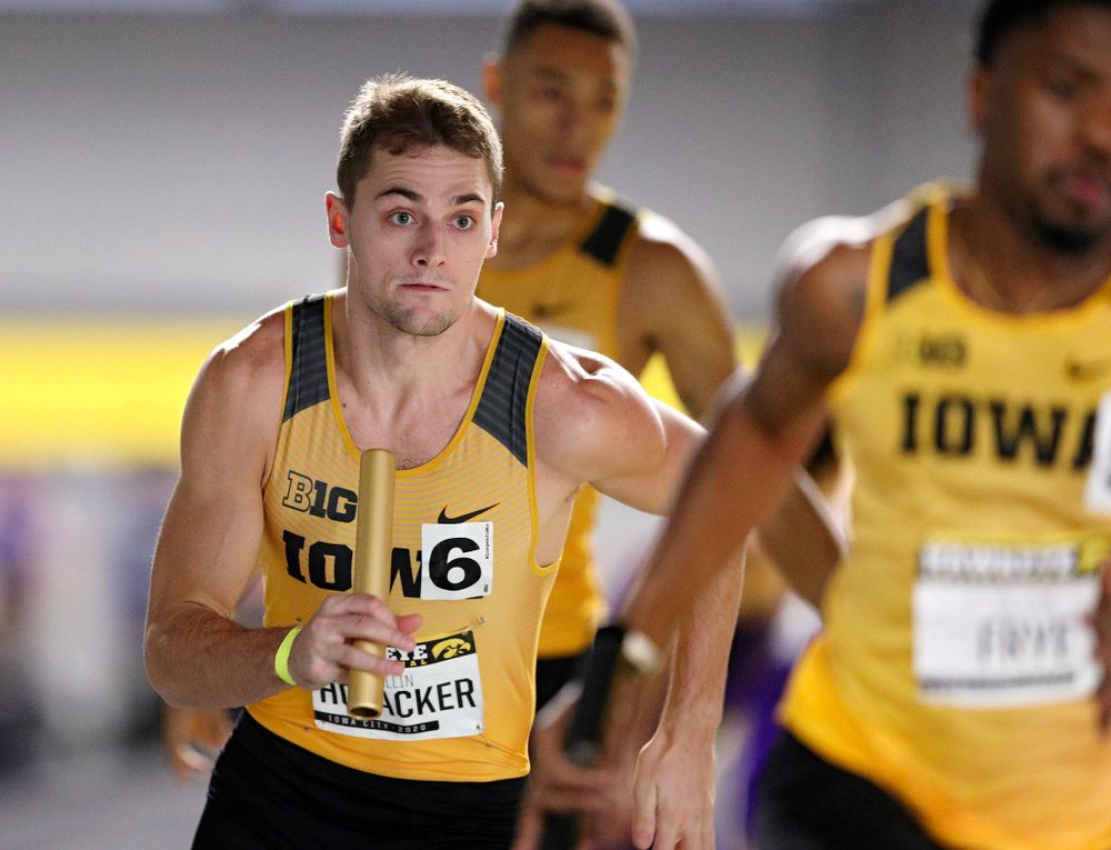 Iowa’s Collin Hofacker runs the men’s 1600 meter relay event during the Hawkeye Invitational at the Recreation Building in Iowa City on Saturday, January 11, 2020. (Stephen Mally/hawkeyesports.com)