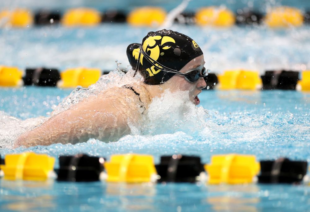 IowaÕs Kelsey Drake swims the 200 yard butterfly against the Michigan Wolverines Friday, November 1, 2019 at the Campus Recreation and Wellness Center. (Brian Ray/hawkeyesports.com)