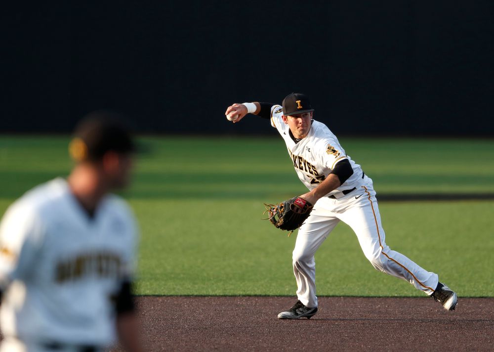 Iowa Hawkeyes infielder Kyle Crowl (23) against the Penn State Nittany Lions  Thursday, May 17, 2018 at Duane Banks Field. (Brian Ray/hawkeyesports.com)