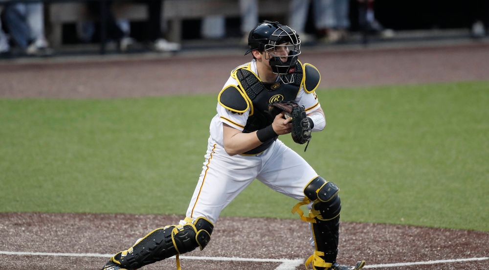 Iowa Hawkeyes catcher Brett McCleary (32) against Coe College Wednesday, April 11, 2018 at Duane Banks Field. (Brian Ray/hawkeyesports.com)