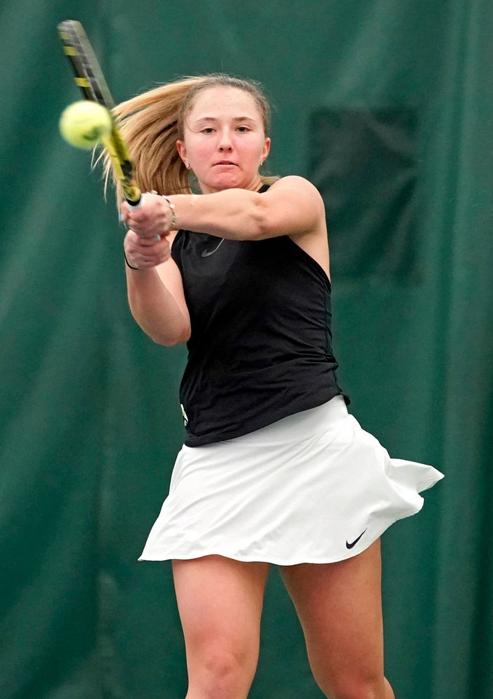 Iowa's Danielle Burich plays a match against Indiana at the Hawkeye Tennis and Recreation Complex in Iowa City on Sunday, Mar. 31, 2019. (Stephen Mally/hawkeyesports.com)