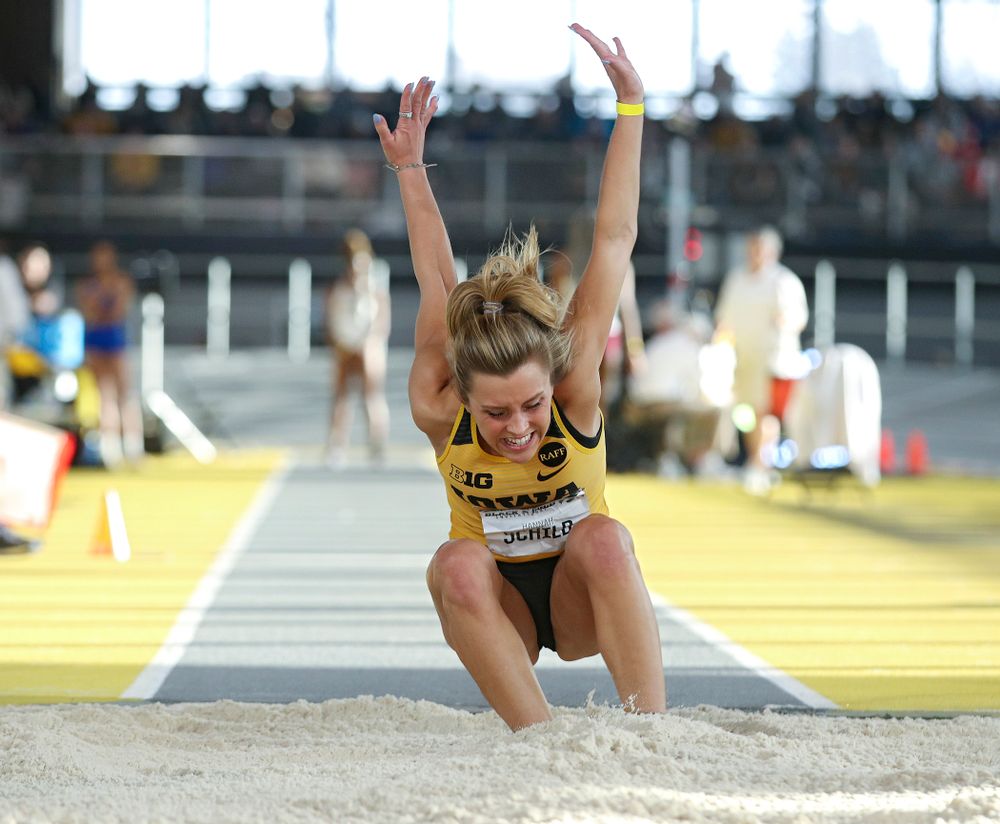 Iowa’s Hannah Schilb competes in the women’s triple jump event at the Black and Gold Invite at the Recreation Building in Iowa City on Saturday, February 1, 2020. (Stephen Mally/hawkeyesports.com)