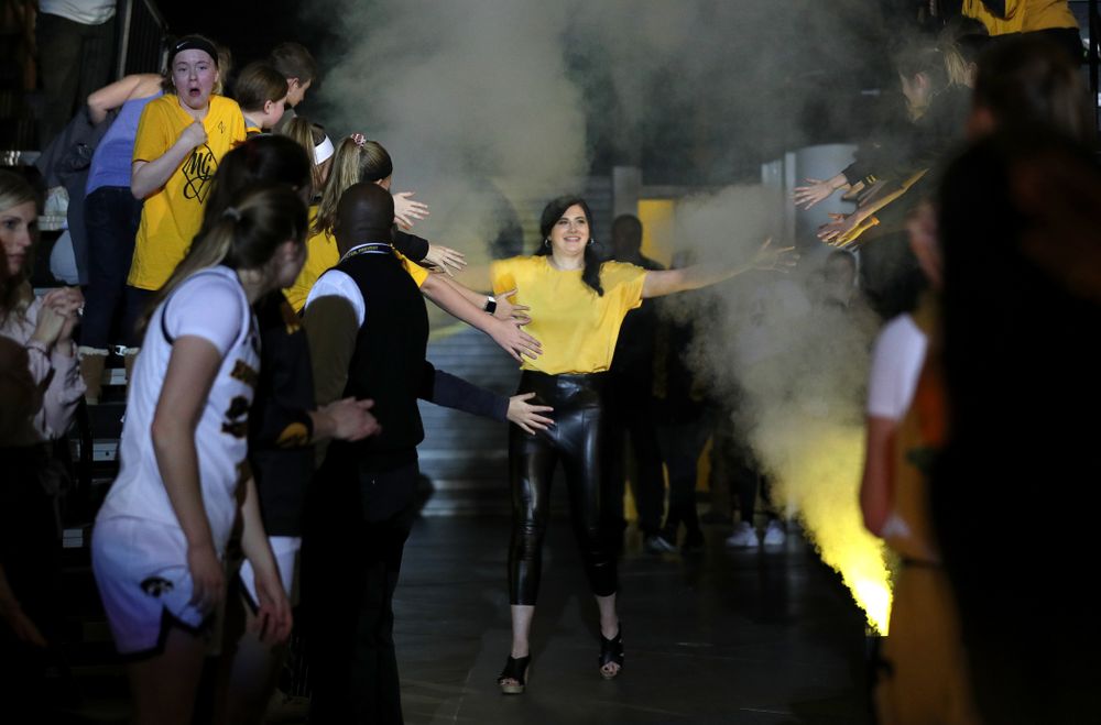 Megan Gustafson is introduced during a jersey retirement ceremony Sunday, January 26, 2020 at Carver-Hawkeye Arena. (Brian Ray/hawkeyesports.com)